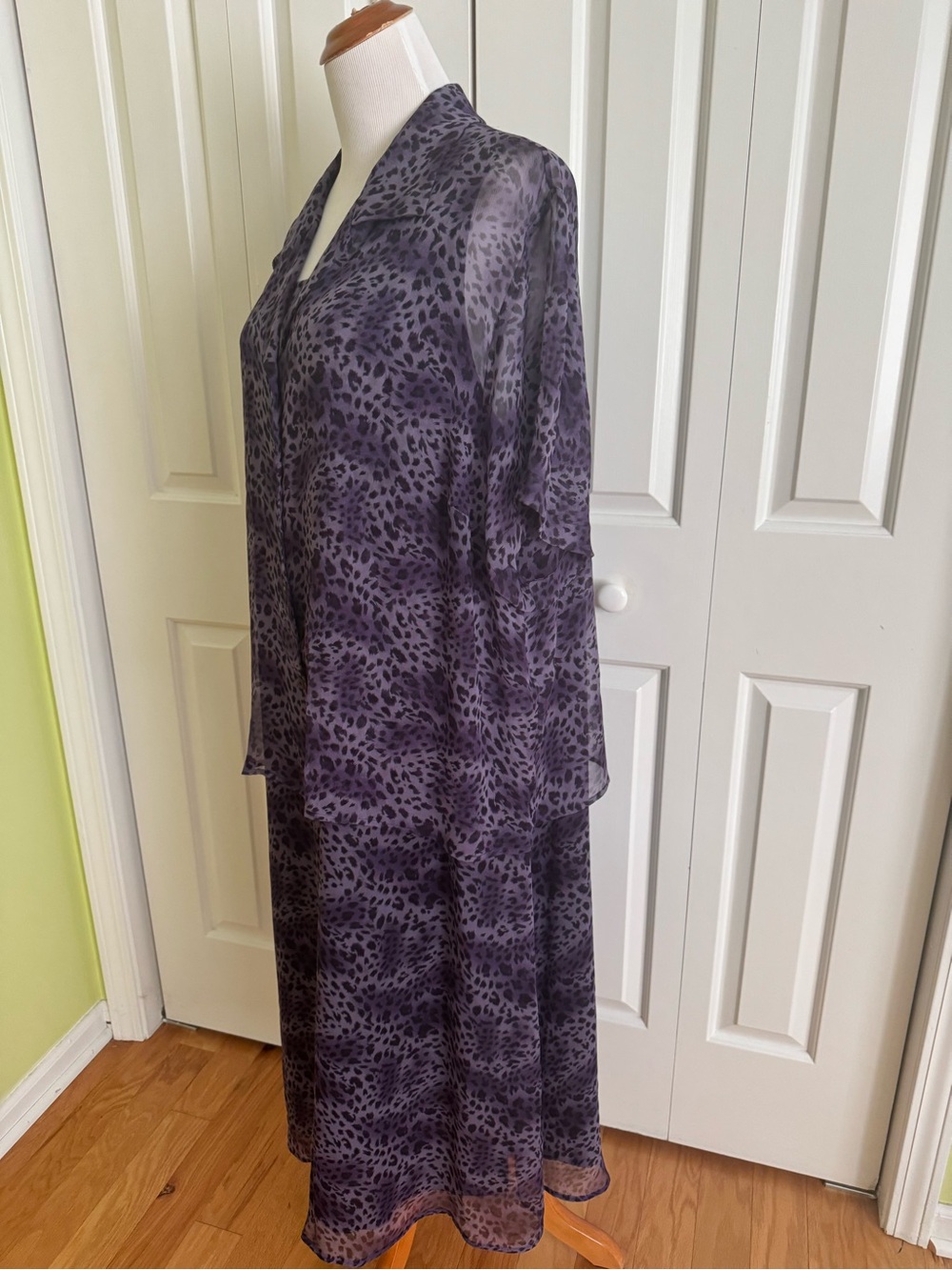 ROBBIE BEE Purple Leopard Silk Dress Set 2X EUC - Picture 3 of 7